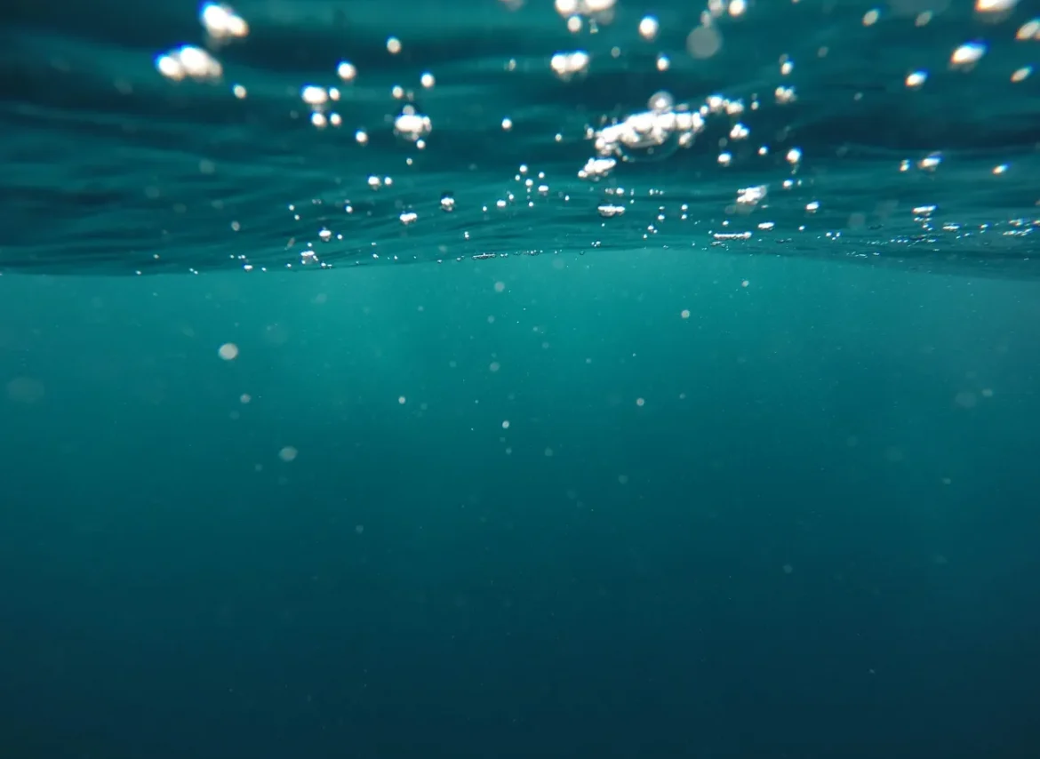 A view of the ocean from under water.