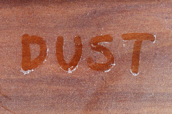 A close up of the word dust written in brown ink.